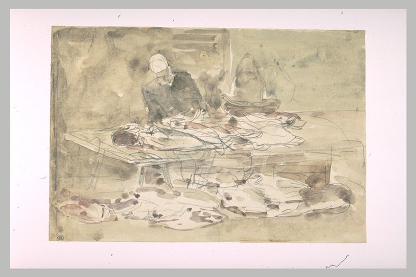 Eugène Boudin - Homme derrière un étal à poissons