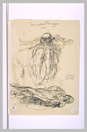 Henri Chapu - Homme nu accroupi, et femme drapée à l'antique