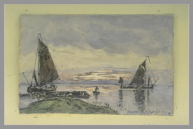 Johan Barthold Jongkind - Barques de pêche sur l'Escaut au coucher du soleil