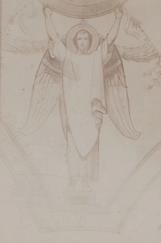 D. Freuler - Photographie d'un dessin préparatoire représentant un ange soutenan...