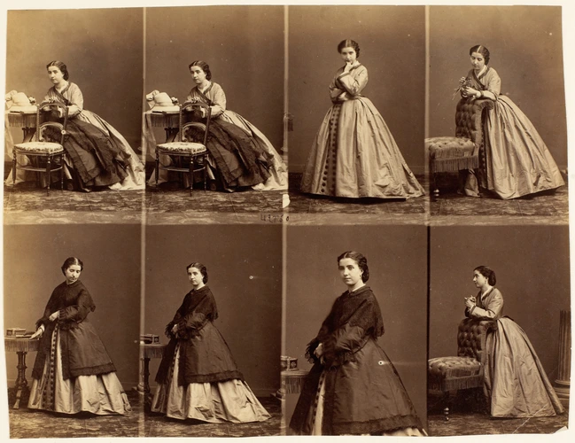 André Adolphe Eugène Disdéri - Mme Victoria Lafontaine en huit poses, deux assis...