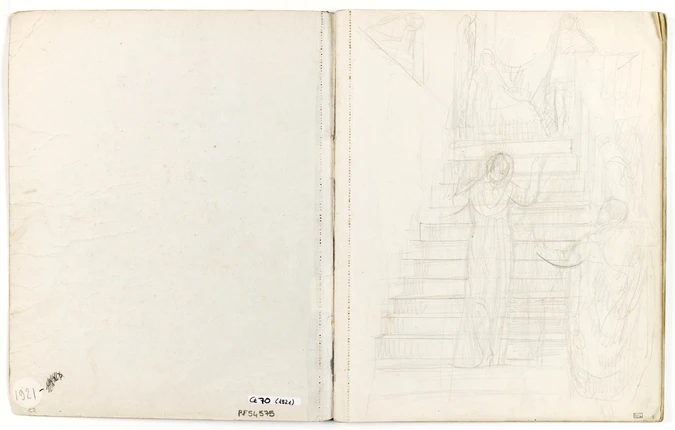 Maurice Denis - Etude pour une composition : femme dans un escalier avec une aut...