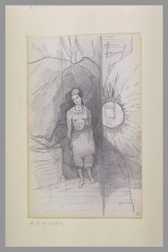 Odilon Redon - Femme debout, vue de face ; à droite un astre rayonnant