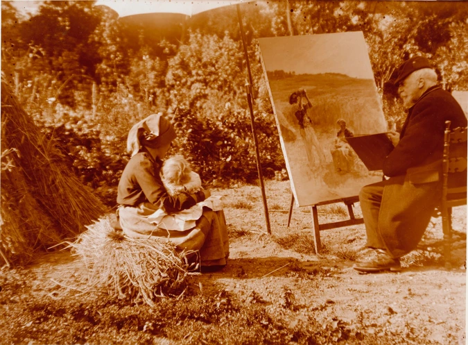 Charles Augustin Lhermitte - Léon Lhermitte peignant une femme à l'enfant