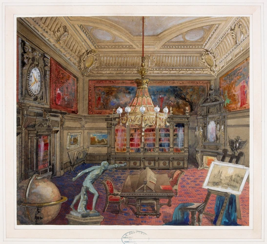 Antoine Zoegger - Projet de décor de la bibliothèque du Palais Nathaniel de Roth...