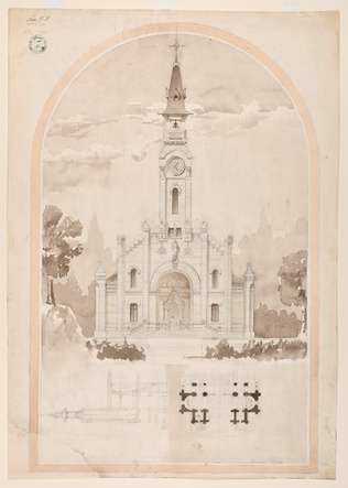 Hector Guimard - Beaux-arts : concours 2ème classe, Le portail d'une église de v...