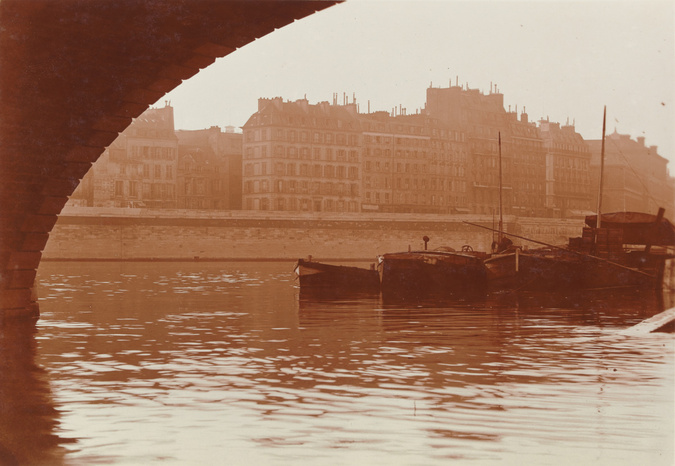 Charles Augustin Lhermitte - Paris - Bateaux vus de l'arche d'un pont