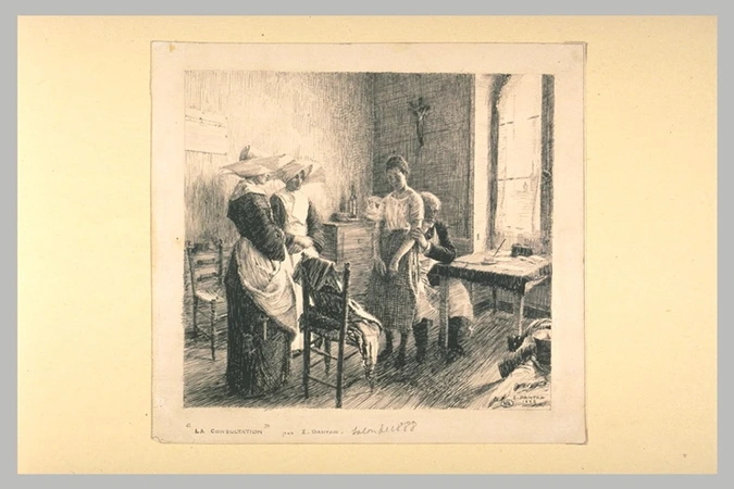 Edouard Dantan - Médecin auscultant une jeune fille dans une chambre