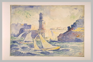 Henri-Edmond Cross - Entrée d'un port, avec au premier plan deux voiliers