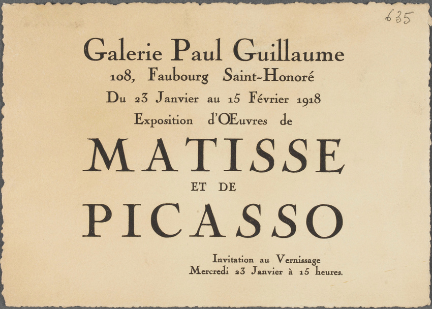 Anonyme - Carton d'invitation : Exposition d'Oeuvres de Matisse et de Picasso