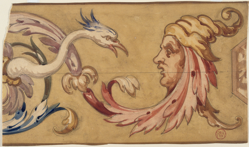 Eugène Viollet-le-Duc - Motif décoratif : tête d'homme et tête d'oiseau dans un ...