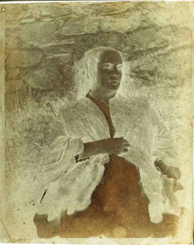 Auguste Vacquerie - Madame Victor Hugo, en mantelet brodé, assise dans l'herbe