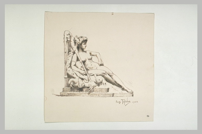 Eugène Thivier - Etude d'une sculpture de femme demi-allongée : allégorie de l'A...