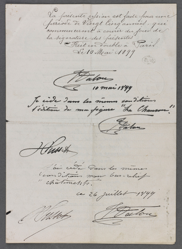 Aimé Jules Dalou - Contrat Dalou du 3 mai 1899