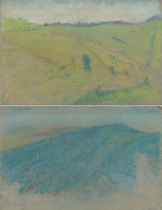 François Garas - Colline verte (recto) ; Paysage avec village sur la ligne d'hor...