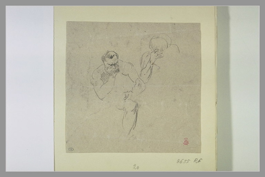 Jean-Baptiste Carpeaux - Deux études d'un homme, la main gauche soutenant son me...