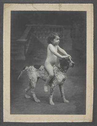 Anonyme - Jeune garçon sur un chien