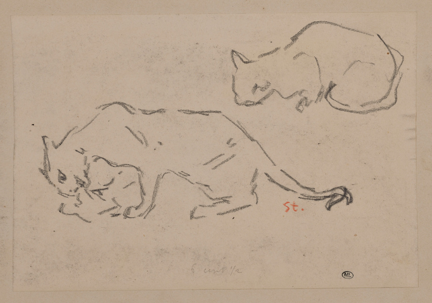 Théophile Alexandre Steinlen - Deux chats rampant vers la gauche