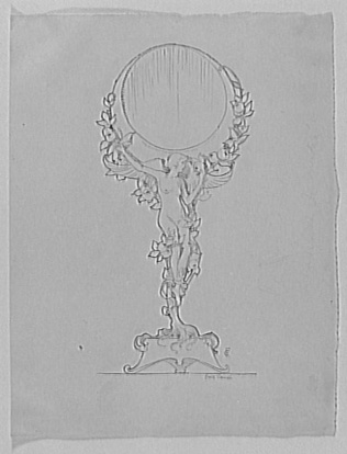 Emile Causé - Projet de miroir sur pied composé d'un pied en forme de liane ench...
