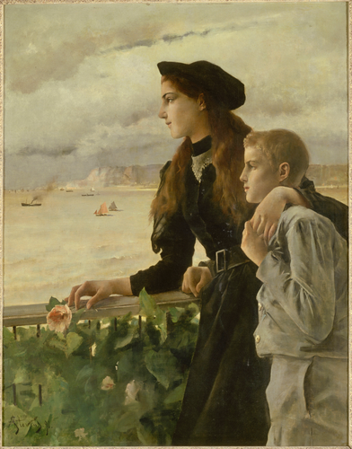 Alfred Stevens - Frère et soeur devant la mer à Honfleur