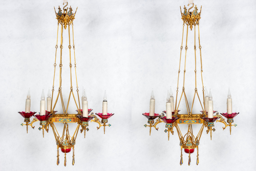 Maison Barbedienne - Lustre Byzantin à six lumières (d'une paire)
