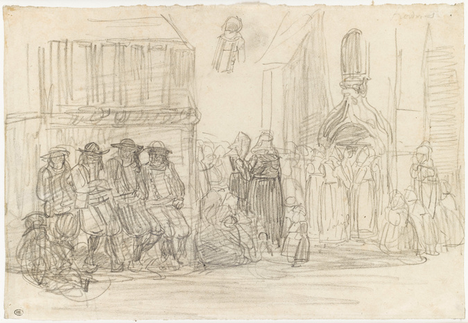 Eugène Boudin - Fidèles près du calvaire et de l'église, à Kerdévot