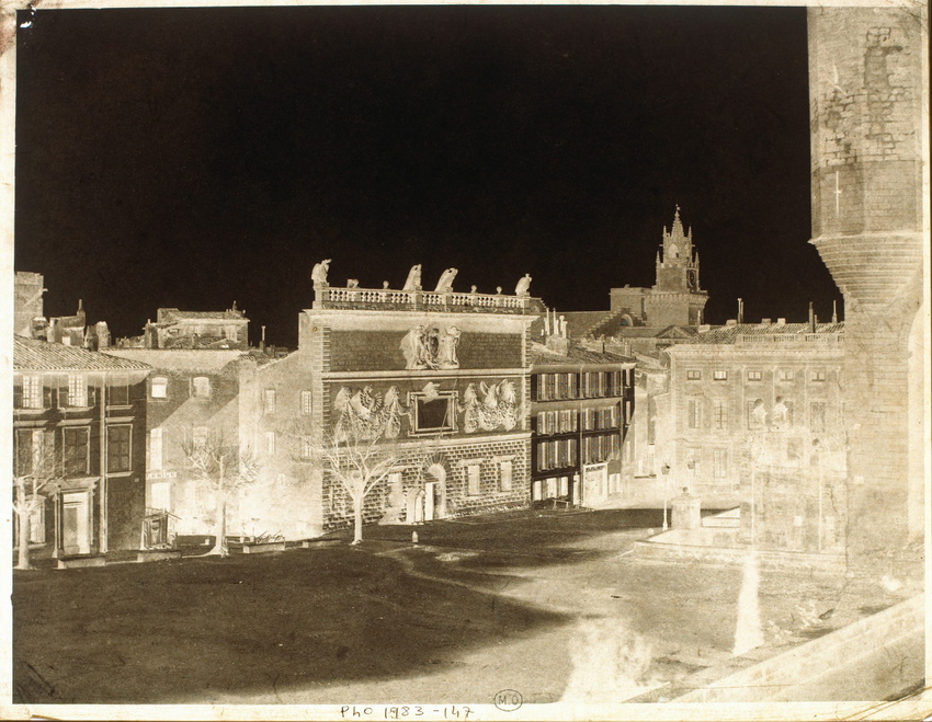 Alphonse Poitevin - Avignon, vue de la place avec le palais de l'Archevêché