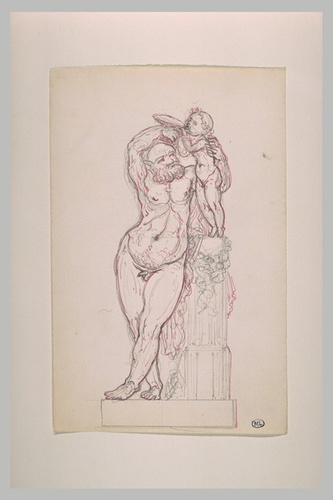 Eugène Guillaume - Silène versant à boire au jeune Bacchus debout sur un socle