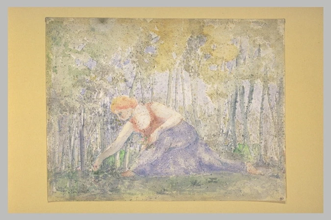 Joseph Bernard - Femme cueillant des fleurs dans un bois