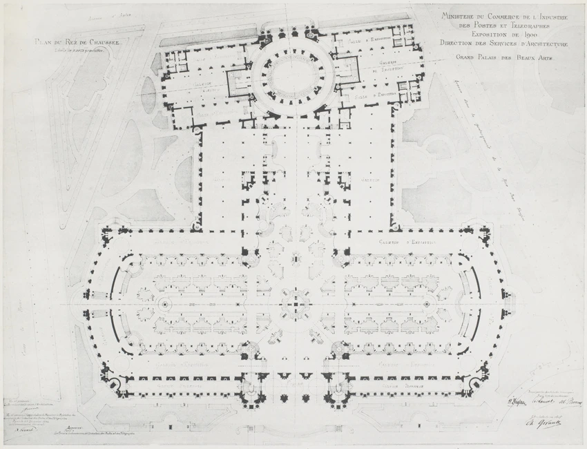 Charles Girault - Projet de 1897 pour le Grand Palais des Beaux-Arts, plan du re...