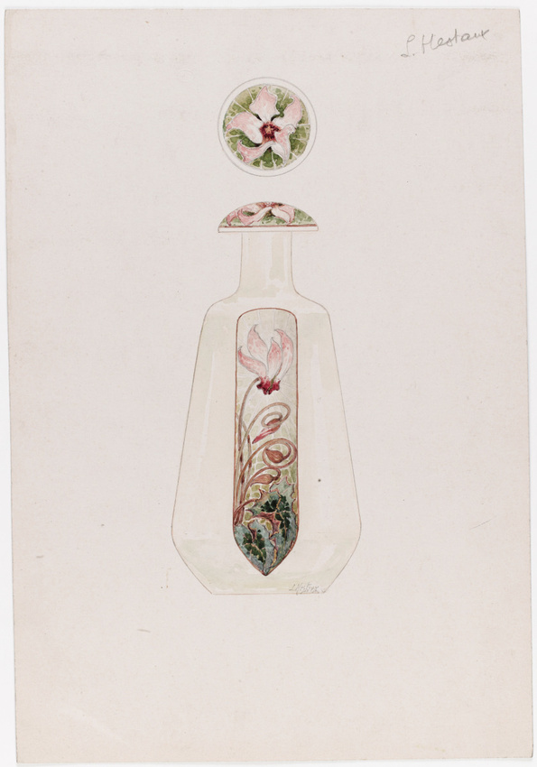 Louis Hestaux - Flacon à décor de cyclamens et bouchon vu en plan