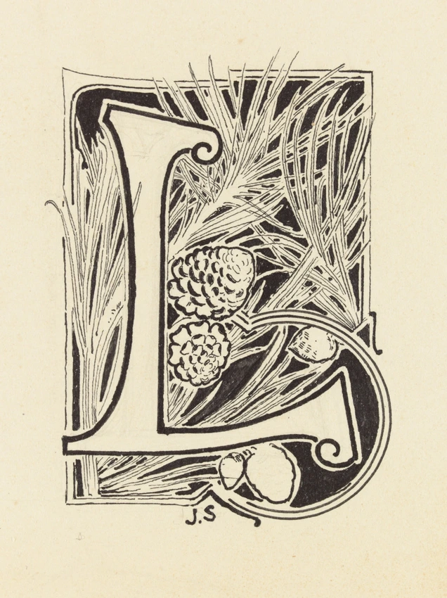 Anonyme - Planche de neuf lettres ornées, lettre L ornée de motifs végétaux
