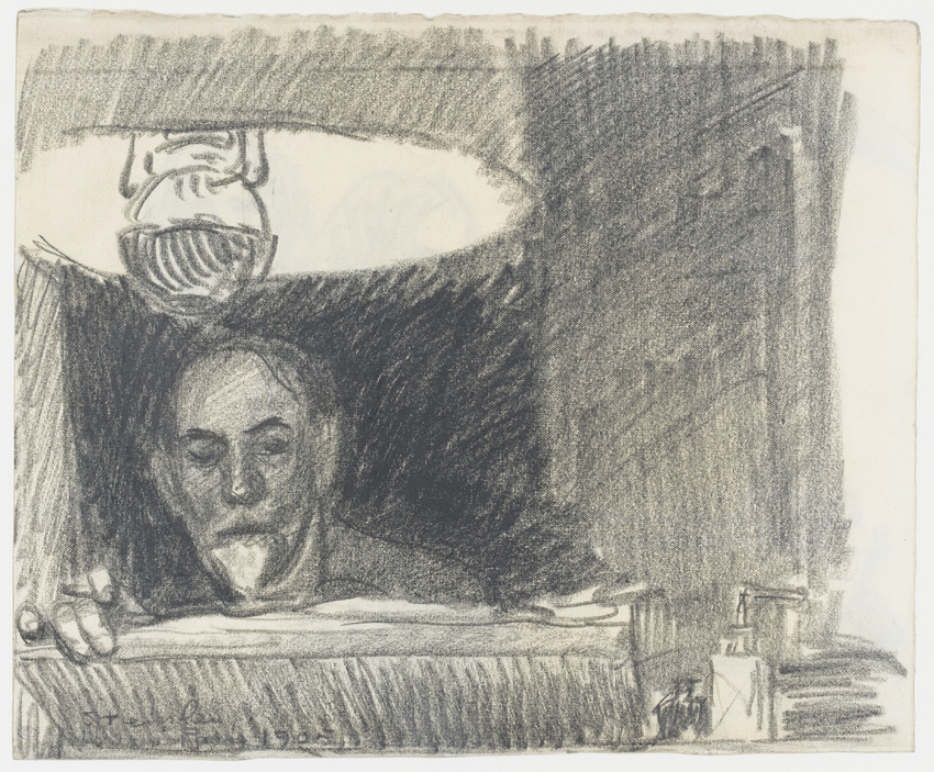 Théophile Alexandre Steinlen - Steinlen dessinant sous une lampe