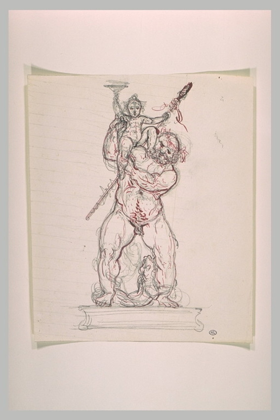 Eugène Guillaume - Silène portant le jeune Bacchus brandissant une coupe et le t...