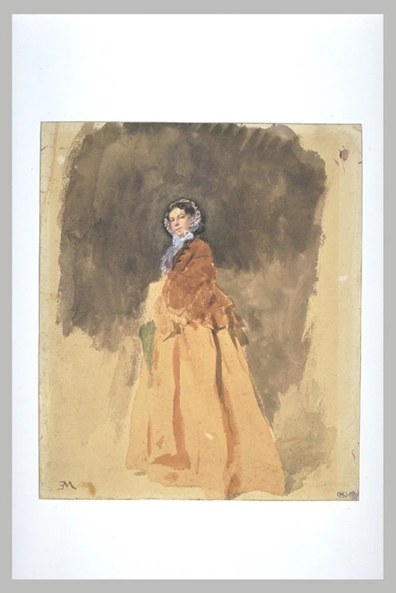 Ernest Meissonier - Portrait de Mme Sabatier, tenant une petite ombrelle verte
