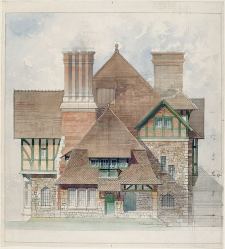 Stephen Sauvestre - Villa "Tourne-Bride" à Lamorlaye, élévation d'une façade lat...