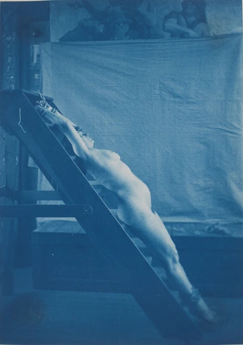 Charles-François Jeandel - Femme nue de dos attachée sur un escalier