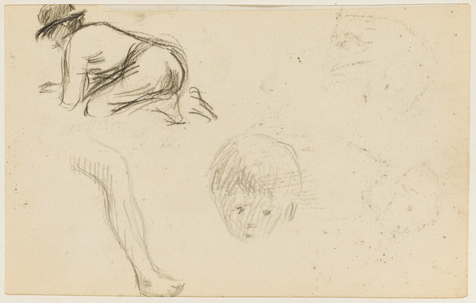 Emile Schuffenecker - Homme accroupi, étude de jambe, et étude de tête d'enfant