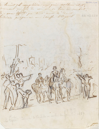 Charles Lameire - Cavalier et personnage (recto) ; Blanche de Castille au milieu...