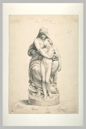 Eugène Aizelin - Statue de femmes assise, tenant dans ses bras un enfant : Agar ...