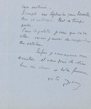 André Derain - Correspondance manuscrite : André Derain à Paul Guillaume