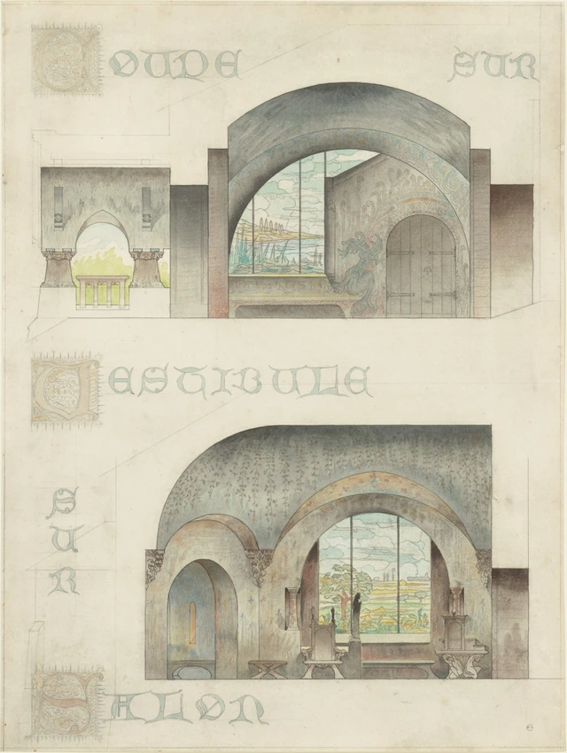 François Garas - Intérieur d'artiste, coupe sur le vestibule et le salon