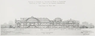 Projet de 1896 pour le Grand Palais des Beaux-Arts, coupe longitudinale - Charles Girault