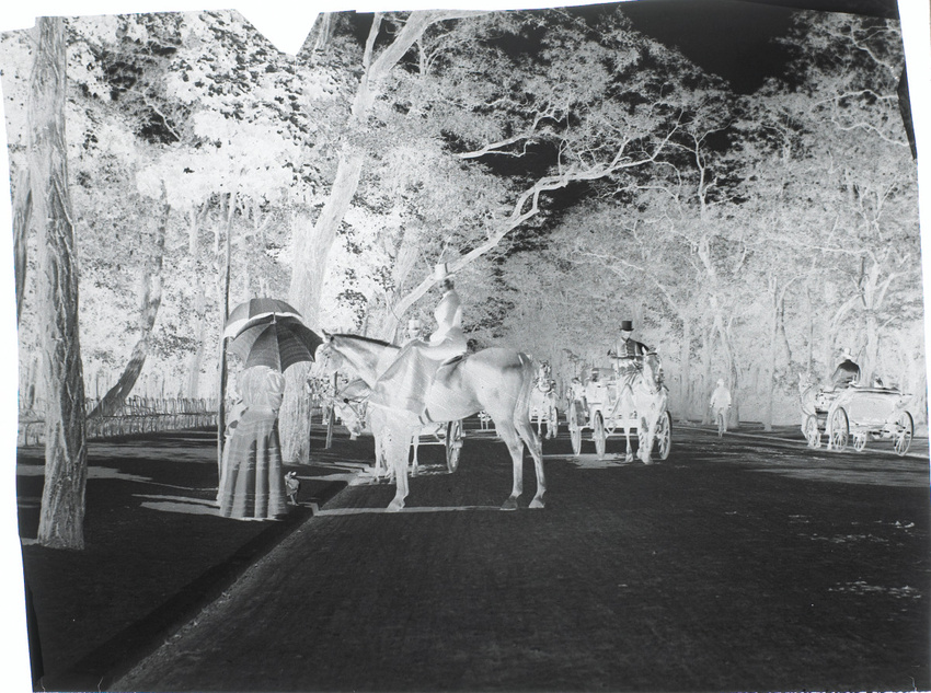 Henri Lemoine - Amazone à l'arrêt et fiacre au Bois de Boulogne