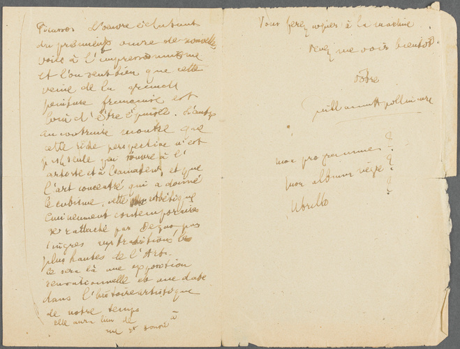 Guillaume Apollinaire - Correspondance manuscrite : Guillaume Apollinaire à Paul...