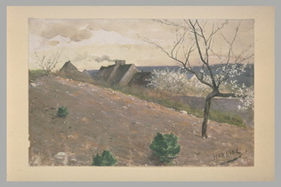 Louis Welden Hawkins - Toits d'un village, apparaissant derrière un champ et des...