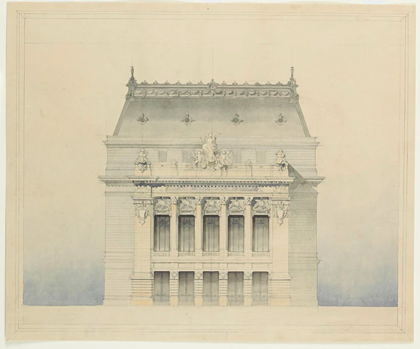 Alphonse Crépinet - Projet de l'Opéra comique, élévation principale (recto) ; Fr...
