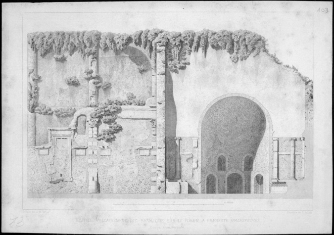 Anonyme - Basilique de Palestrina, coupe ouest-est sur l'atrium et la basilique ...