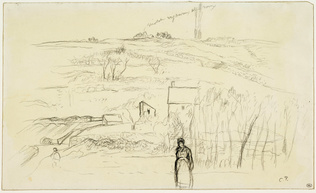 Camille Pissarro - Paysage de collines avec une paysanne au premier plan