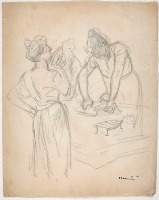 Théophile Alexandre Steinlen - Deux repasseuses, l'une de dos portant le fer au ...